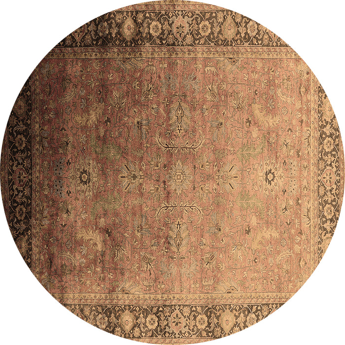 Round Machine Washable Oriental Brown Industrial Rug, wshurb2094brn