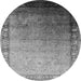 Round Machine Washable Oriental Gray Industrial Rug, wshurb2094gry