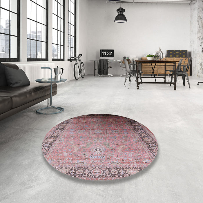 Round Machine Washable Industrial Modern Chestnut Brown Rug in a Office, wshurb2094