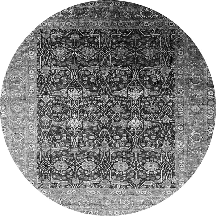 Round Machine Washable Oriental Gray Industrial Rug, wshurb2095gry