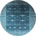 Round Machine Washable Oriental Light Blue Industrial Rug, wshurb2095lblu