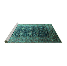 Sideview of Machine Washable Oriental Turquoise Industrial Area Rugs, wshurb2095turq