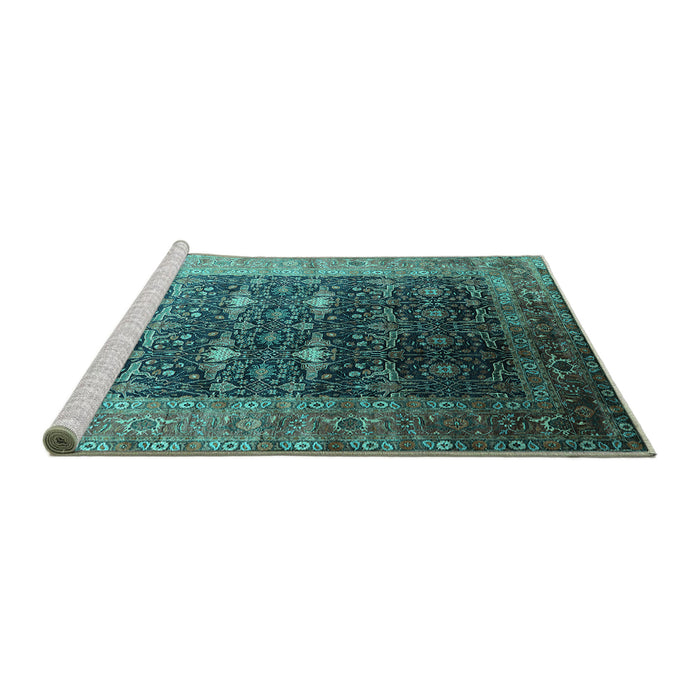 Sideview of Machine Washable Oriental Turquoise Industrial Area Rugs, wshurb2095turq
