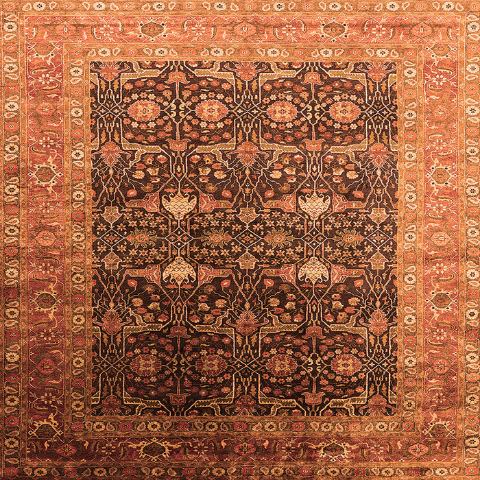 Square Machine Washable Oriental Orange Industrial Area Rugs, wshurb2095org