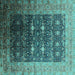 Square Machine Washable Oriental Turquoise Industrial Area Rugs, wshurb2095turq