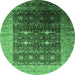 Round Machine Washable Oriental Emerald Green Industrial Area Rugs, wshurb2095emgrn