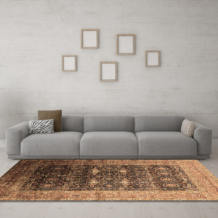 Machine Washable Oriental Brown Industrial Rug in a Living Room,, wshurb2095brn