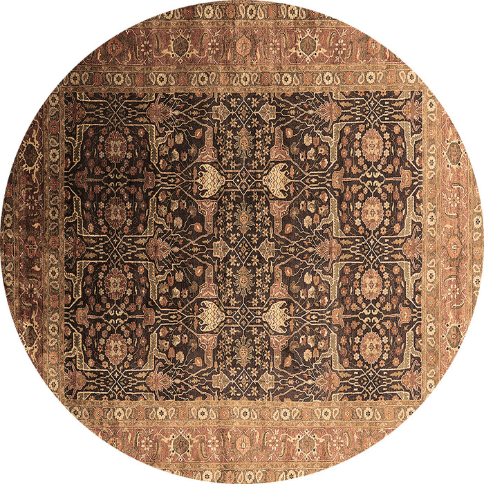 Round Oriental Brown Industrial Rug, urb2095brn