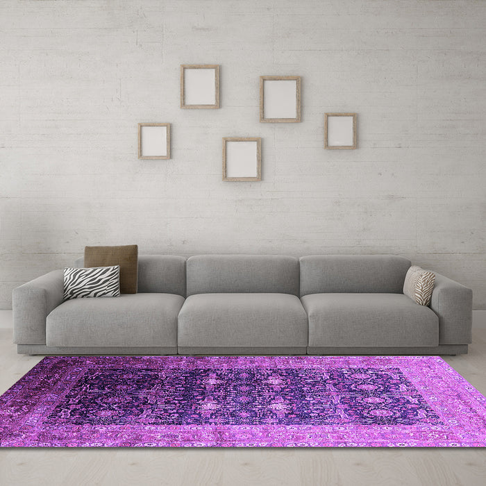 Machine Washable Oriental Purple Industrial Area Rugs in a Living Room, wshurb2095pur