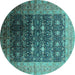 Round Machine Washable Oriental Turquoise Industrial Area Rugs, wshurb2095turq