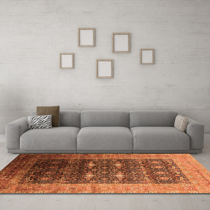 Machine Washable Oriental Orange Industrial Area Rugs in a Living Room, wshurb2095org