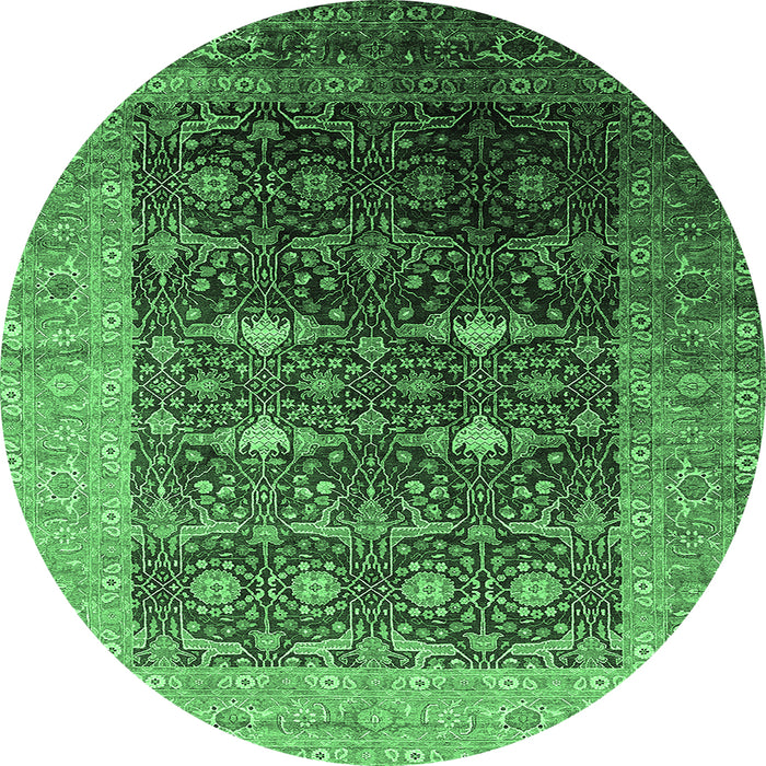 Round Oriental Emerald Green Industrial Rug, urb2095emgrn