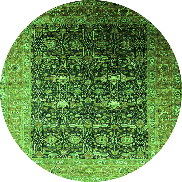 Round Machine Washable Oriental Green Industrial Area Rugs, wshurb2095grn