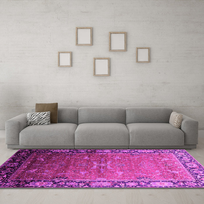 Machine Washable Oriental Pink Industrial Rug in a Living Room, wshurb2096pnk