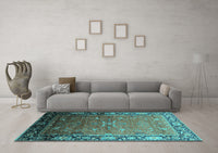 Machine Washable Oriental Turquoise Industrial Rug, wshurb2096turq