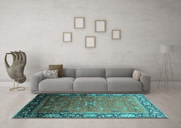 Machine Washable Oriental Turquoise Industrial Area Rugs in a Living Room,, wshurb2096turq