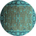 Round Oriental Turquoise Industrial Rug, urb2096turq