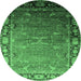 Round Oriental Emerald Green Industrial Rug, urb2096emgrn