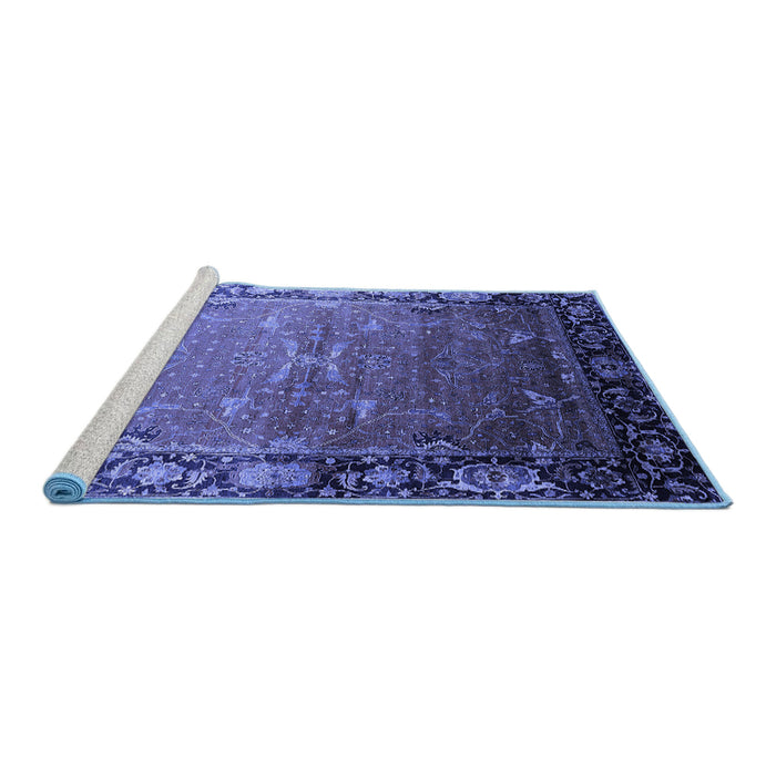 Sideview of Machine Washable Oriental Blue Industrial Rug, wshurb2096blu