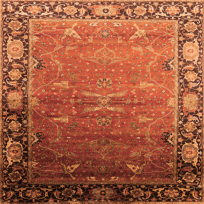 Square Machine Washable Oriental Orange Industrial Area Rugs, wshurb2096org