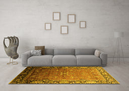 Machine Washable Oriental Yellow Industrial Rug in a Living Room, wshurb2096yw