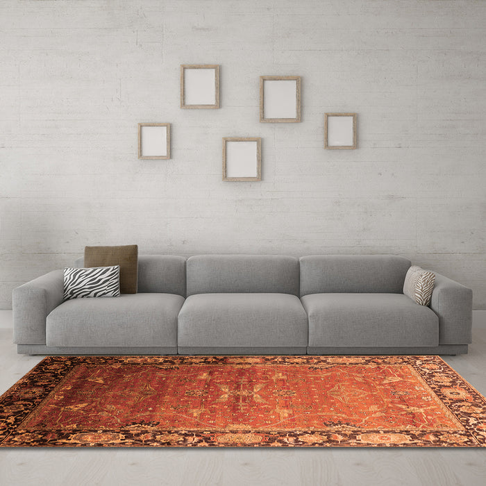 Machine Washable Oriental Orange Industrial Area Rugs in a Living Room, wshurb2096org