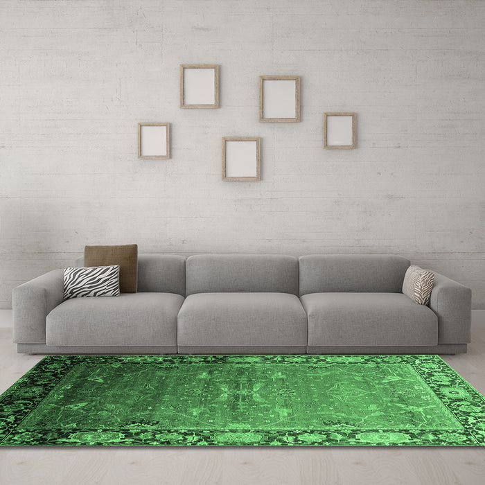 Machine Washable Oriental Emerald Green Industrial Area Rugs in a Living Room,, wshurb2096emgrn