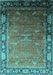 Machine Washable Oriental Turquoise Industrial Area Rugs, wshurb2096turq