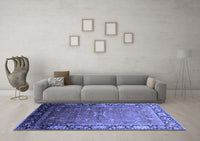 Machine Washable Oriental Blue Industrial Rug, wshurb2096blu