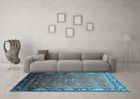 Machine Washable Oriental Light Blue Industrial Rug, wshurb2096lblu