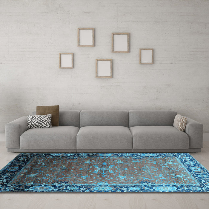 Machine Washable Oriental Light Blue Industrial Rug in a Living Room, wshurb2096lblu