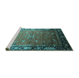 Sideview of Machine Washable Oriental Turquoise Industrial Area Rugs, wshurb2096turq