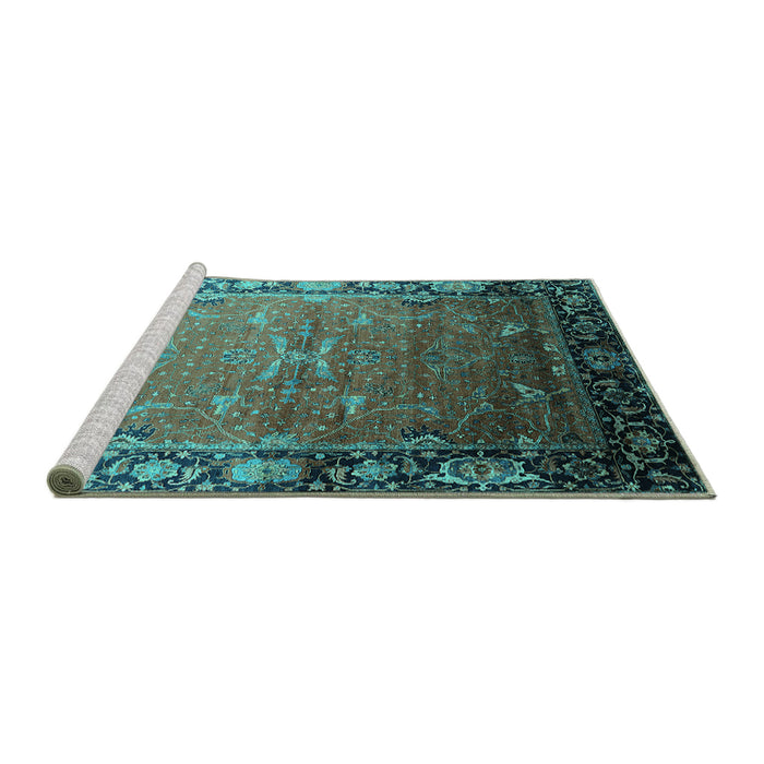Sideview of Machine Washable Oriental Turquoise Industrial Area Rugs, wshurb2096turq