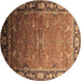 Round Machine Washable Oriental Brown Industrial Rug, wshurb2096brn