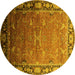 Round Oriental Yellow Industrial Rug, urb2096yw