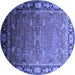 Round Machine Washable Oriental Blue Industrial Rug, wshurb2096blu