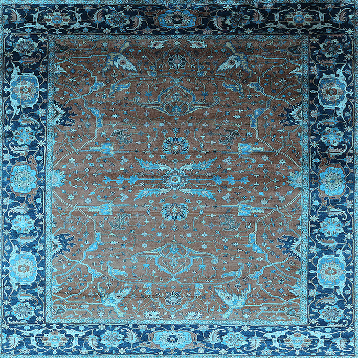 Square Machine Washable Oriental Light Blue Industrial Rug, wshurb2096lblu