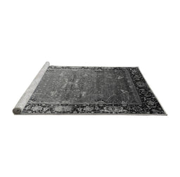 Sideview of Machine Washable Oriental Gray Industrial Rug, wshurb2096gry