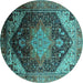 Round Oriental Turquoise Industrial Rug, urb2097turq