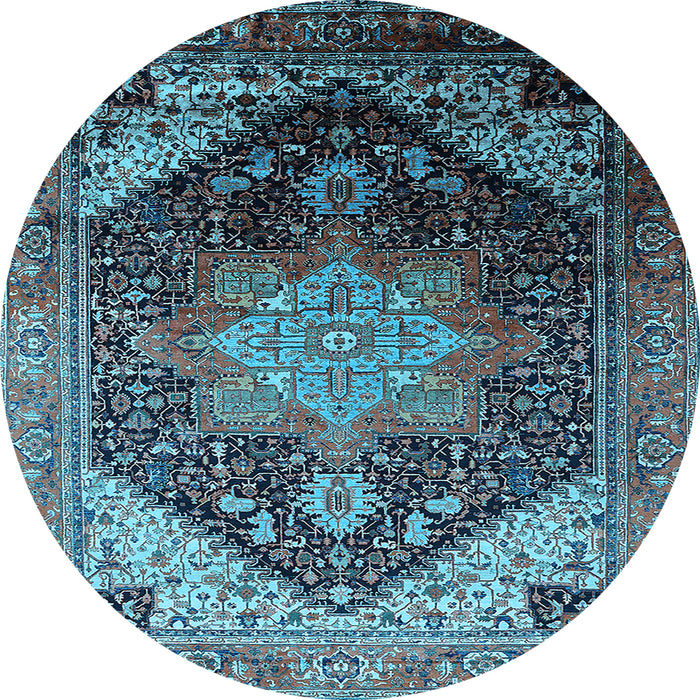 Round Machine Washable Oriental Light Blue Industrial Rug, wshurb2097lblu