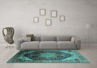 Machine Washable Oriental Turquoise Industrial Rug, wshurb2097turq