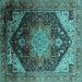 Square Oriental Turquoise Industrial Rug, urb2097turq