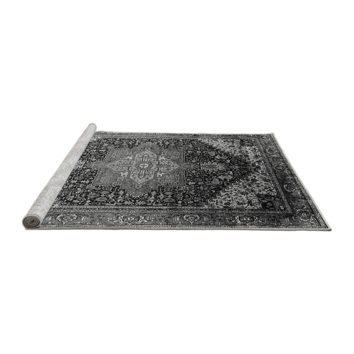 Sideview of Machine Washable Oriental Gray Industrial Rug, wshurb2097gry