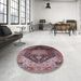 Round Machine Washable Industrial Modern Rosy Brown Pink Rug in a Office, wshurb2097