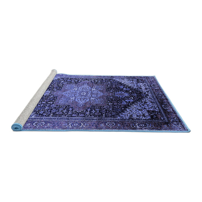 Sideview of Machine Washable Oriental Blue Industrial Rug, wshurb2097blu