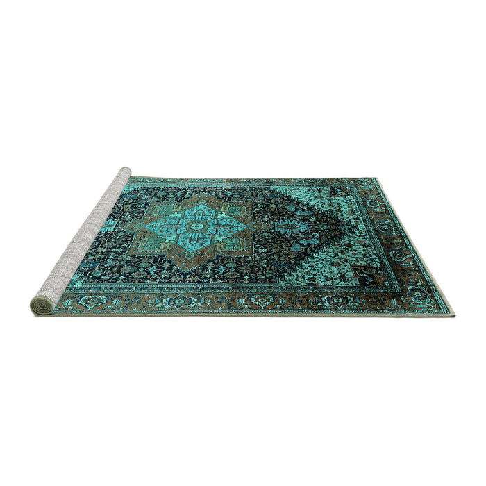 Sideview of Machine Washable Oriental Turquoise Industrial Area Rugs, wshurb2097turq