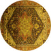 Round Machine Washable Oriental Yellow Industrial Rug, wshurb2097yw