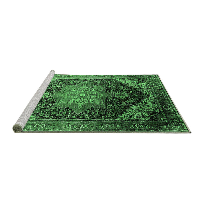 Sideview of Machine Washable Oriental Emerald Green Industrial Area Rugs, wshurb2097emgrn