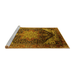 Sideview of Machine Washable Oriental Yellow Industrial Rug, wshurb2097yw