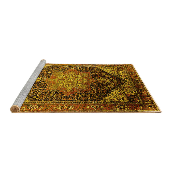 Sideview of Machine Washable Oriental Yellow Industrial Rug, wshurb2097yw